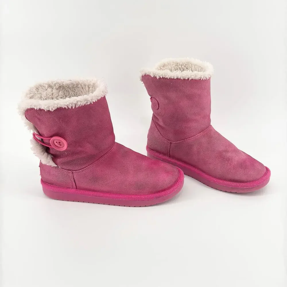 Koolaburra by UGG Girls Pink Button Short Boots Size 1 Faux Fur Lined Winter - Picture 2 of 10